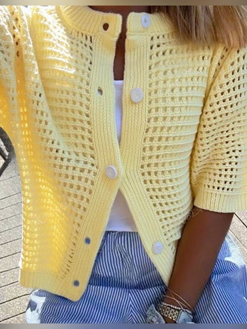 Butter Yellow Open Knit Cardigan Lightweight Spring Sweater